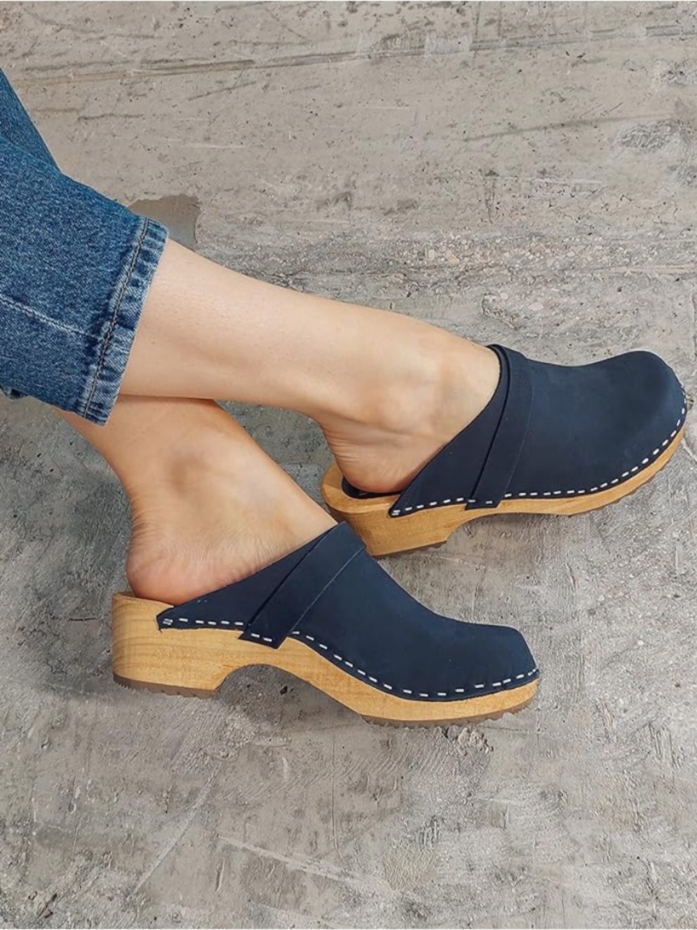 Vollsjo - Women's Nubuck Leather Wooden Clogs - Size 36nor 6.5 - Black - Picture 1 of 7
